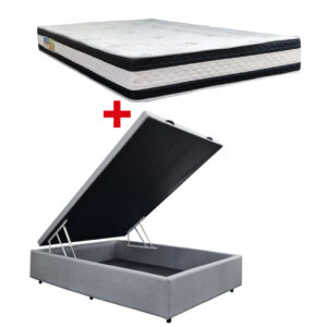 Cama Baúl 2 Plazas Lino + Colchón Espuma D33 Azaleia