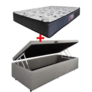 Cama Baúl 1 Plaza Lino + Colchón Espuma D26 Azaleia Pro