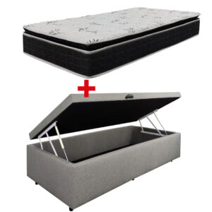 Cama Baúl 1 Plaza Lino + Colchón Espuma EPS D60 Pillow Top