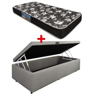 Cama Baúl 1 Plaza Lino + Colchón Espuma D20
