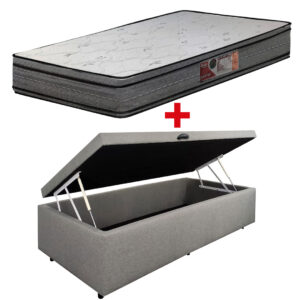 Cama Baúl 1 Plaza Lino + Colchón Espuma D33/D65 Opala