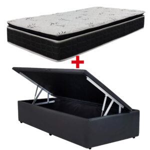 Cama Baúl 1 Plaza Pu + Colchón Espuma EPS D60 Pillow Top