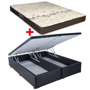 Cama Doble Baúl PU 2 Plazas + Colchón Espuma D28 Confort