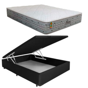 Cama Baúl 2 Plazas Pu + Colchón Resortes Pocket Titanium