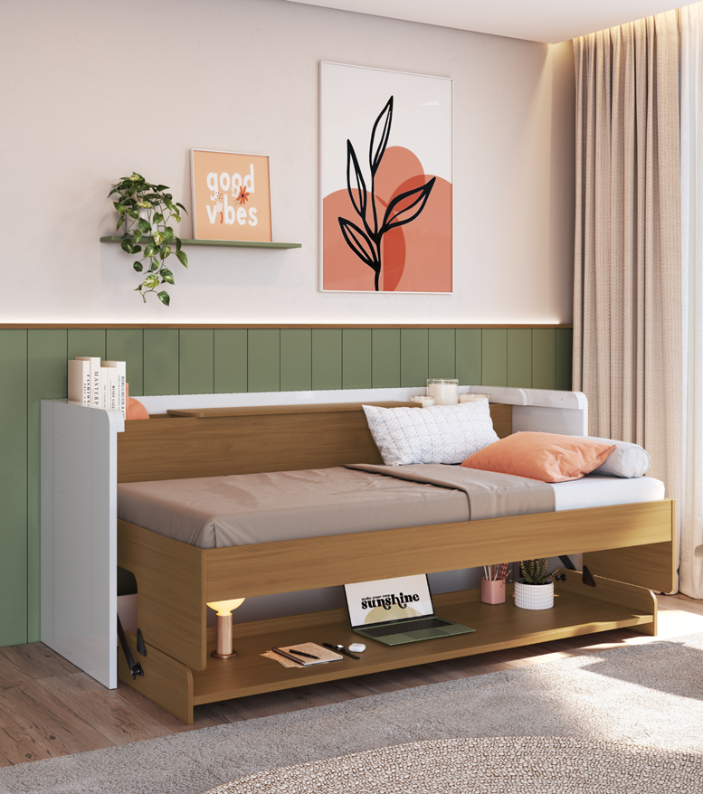 Cama y Escritorio Rebatible 1 plaza - First